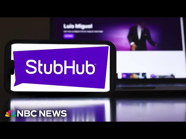 NBC News video still: StubHub app on phone, reporting on World Cup ticket failures